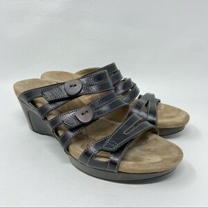 Romika Leather 3-Strap Adjustable Slide Wedge Sandal Shoes